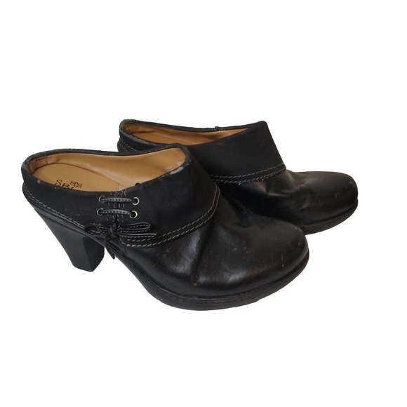 Sbicca Clogs Women's Shoes Black Leather Size 8.5 Block Heel Bow - Picture 1 of 8